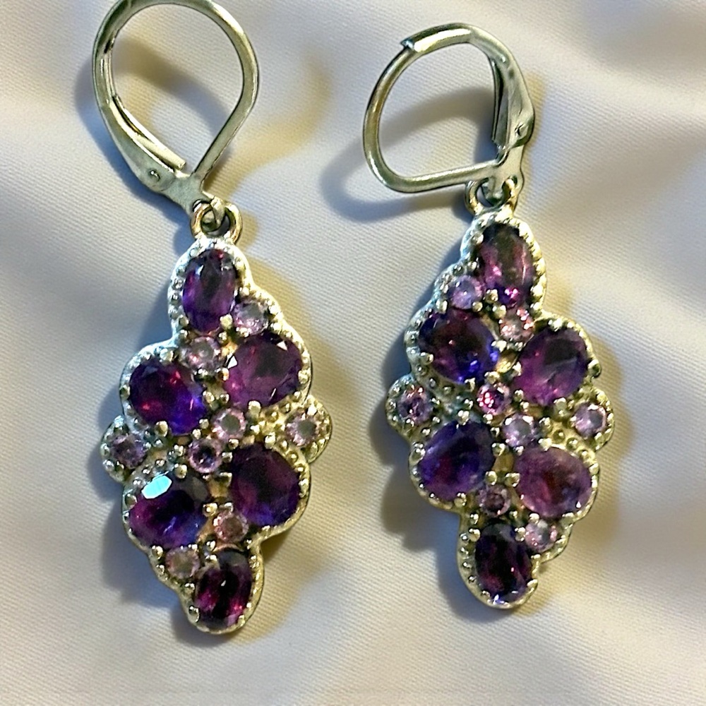 African Amethyst and Simulated Purple Diamond Earrings